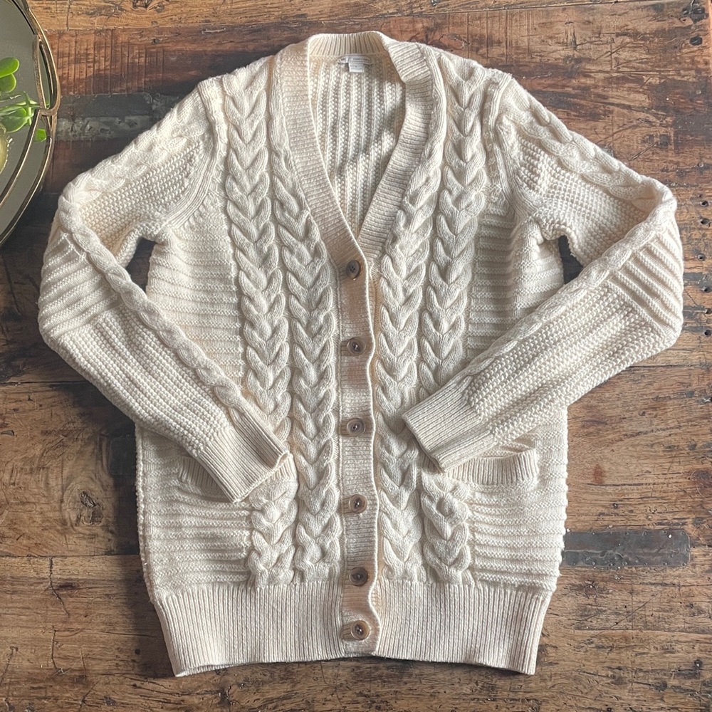 70% Cotton 30% Wool Cozy Cream Cable Knit Cardigan